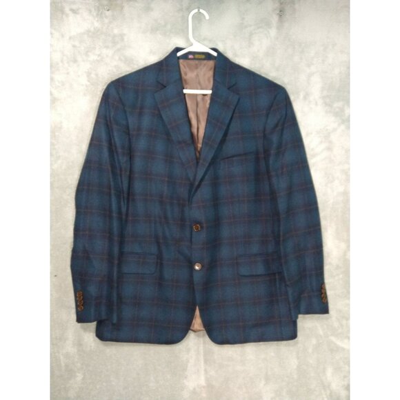 Williams and Kent Blazer Mens 46R Blue Plaid Two Button Wool Sport Coat Jacket - Picture 1 of 10